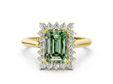Yellow gold Fancy Green Emerald  Cut Diamond Halo Ring with Solitaire Band and Prong Setting_76