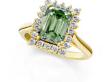 Yellow gold Fancy Green Emerald  Cut Diamond Halo Ring with Solitaire Band and Prong Setting_77