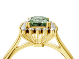 Yellow gold Fancy Green Emerald  Cut Diamond Halo Ring with Solitaire Band and Prong Setting_80