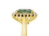 Yellow gold Fancy Green Emerald  Cut Diamond Halo Ring with Solitaire Band and Prong Setting_81