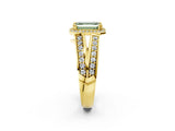 Yellow gold Fancy Green Emerald Cut Diamond Halo Ring with Split Shank Pavé Band and Four-Prong Setting_2