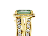 Yellow gold Fancy Green Emerald Cut Diamond Halo Ring with Split Shank Pavé Band and Four-Prong Setting_5