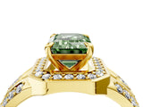 Yellow gold Fancy Green Emerald Cut Diamond Halo Ring with Split Shank and Bezel Accents and Four-Prong Setting_4