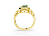 Yellow gold Fancy Green Emerald Cut Diamond Halo Ring with Split Shank and Bezel Accents and Prong Setting_3