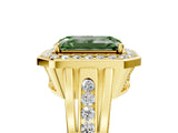 Yellow gold Fancy Green Emerald Cut Diamond Halo Ring with Split Shank and Bezel Accents and Prong Setting_5