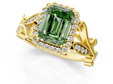 Yellow gold Fancy Green Emerald Cut Diamond Halo Ring with Vintage Split Shank and Four-Prong Setting_38