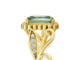 Yellow gold Fancy Green Emerald Cut Diamond Halo Ring with Vintage Split Shank and Four-Prong Setting_42