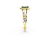Yellow gold Fancy Green Emerald Cut Diamond Halo Split Shank Engagement Ring_61