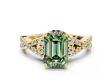 Yellow gold Fancy Green Emerald Cut Diamond  Halo Twist Band Solitaire Prong Setting Ring_48