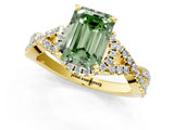 Yellow gold Fancy Green Emerald Cut Diamond  Halo Twist Band Solitaire Prong Setting Ring_49