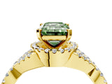 Yellow gold Fancy Green Emerald Cut Diamond  Halo Twist Band Solitaire Prong Setting Ring_52