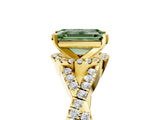 Yellow gold Fancy Green Emerald Cut Diamond  Halo Twist Band Solitaire Prong Setting Ring_53