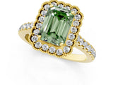 Yellow gold Fancy Green Emerald  Cut Diamond Milgrain Floral Halo Engagement Ring with Pavé Band_16