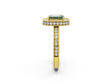 Yellow gold Fancy Green Emerald Cut Diamond Milgrain Halo Engagement Ring with Round Pavé Band and Prong Setting_14