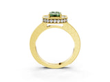 Yellow gold Fancy Green Emerald Cut Diamond Milgrain Halo Engagement Ring with Round Pavé Band and Prong Setting_15