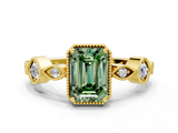 Yellow gold Fancy Green Emerald  Cut Diamond Milgrain Marquise Band with Prong Setting_3