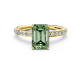 Yellow gold Fancy Green Emerald  Cut Diamond Pavé Band Ring with Four-Prong Setting_23