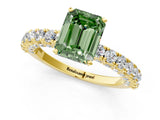 Yellow gold Fancy Green Emerald Cut Diamond Pavé Band Solitaire Ring with Prong Setting_89