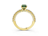 Yellow gold Fancy Green Emerald Cut Diamond Pavé Band Solitaire Ring with Prong Setting_91