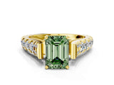 Yellow gold Fancy Green Emerald  Cut Diamond Pavé Band Solitaire with Four-Prong Setting_15