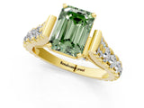 Yellow gold Fancy Green Emerald  Cut Diamond Pavé Band Solitaire with Four-Prong Setting_16