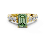 Yellow gold Fancy Green Emerald  Cut Diamond Pavé Band Solitaire with Four-Prong Setting_3