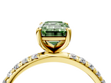 Yellow gold Fancy Green Emerald  Cut Diamond Pavé Band Solitaire with Four-Prong Setting_7