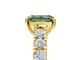 Yellow gold Fancy Green Emerald  Cut Diamond Pavé Band Solitaire with Four-Prong Setting_8