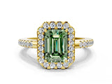 Yellow gold Fancy Green Emerald Cut Diamond Pavé Halo Ring with Four-Prong Setting_36