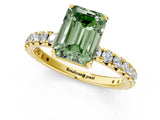 Yellow gold Fancy Green Emerald Cut Diamond Pavé Solitaire Ring with Round Band and Prong Setting_13
