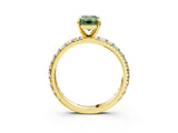 Yellow gold Fancy Green Emerald Cut Diamond Pavé Solitaire Ring with Round Band and Prong Setting_15