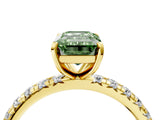 Yellow gold Fancy Green Emerald Cut Diamond Pavé Solitaire Ring with Round Band and Prong Setting_16