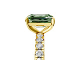 Yellow gold Fancy Green Emerald Cut Diamond Pavé Solitaire Ring with Round Band and Prong Setting_17