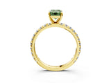 Yellow gold Fancy Green Emerald Cut Diamond Pavé Solitaire Ring with Round Band and Prong Setting_27