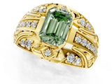 Yellow gold Fancy Green Emerald Cut Diamond Pave Art Deco Split Shank Ring with Four-Prong Setting_1