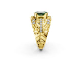 Yellow gold Fancy Green Emerald Cut Diamond Pave Art Deco Split Shank Ring with Four-Prong Setting_2
