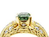 Yellow gold Fancy Green Emerald Cut Diamond Pave Art Deco Split Shank Ring with Four-Prong Setting_4
