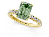 Yellow gold Fancy Green Emerald Cut Diamond Pave Band Solitaire Ring with Four-Prong Setting_59