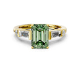 Yellow gold Fancy Green Emerald  Cut Diamond Ring with Baguette Side Stones, Channel Set Band, and Four-Prong Setting_24