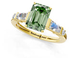 Yellow gold Fancy Green Emerald  Cut Diamond Ring with Baguette Side Stones, Channel Set Band, and Four-Prong Setting_25