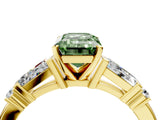 Yellow gold Fancy Green Emerald  Cut Diamond Ring with Baguette Side Stones, Channel Set Band, and Four-Prong Setting_28