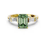 Yellow gold Fancy Green Emerald  Cut Diamond Ring with Baguette Side Stones, Channel Set Band, and Four-Prong Setting_3
