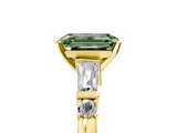 Yellow gold Fancy Green Emerald  Cut Diamond Ring with Baguette Side Stones, Channel Set Band, and Four-Prong Setting_8