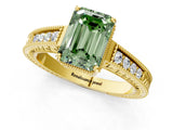 Yellow gold Fancy Green Emerald Cut Diamond Ring with Milgrain Pavé Band and Four-Prong Setting_21