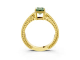 Yellow gold Fancy Green Emerald Cut Diamond Ring with Milgrain Pavé Band and Four-Prong Setting_23