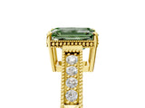Yellow gold Fancy Green Emerald Cut Diamond Ring with Milgrain Pavé Band and Four-Prong Setting_25
