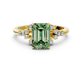 Yellow gold Fancy Green Emerald Cut Diamond Ring with Side Stones and Four-Prong Setting_78
