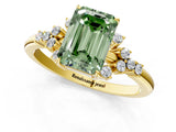 Yellow gold Fancy Green Emerald Cut Diamond Ring with Side Stones and Four-Prong Setting_79