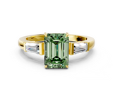 Yellow gold Fancy Green Emerald  Cut Diamond Ring with Tapered Baguette Side Stones in Four-Prong Setting_3