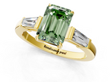 Yellow gold Fancy Green Emerald  Cut Diamond Ring with Tapered Baguette Side Stones in Four-Prong Setting_4